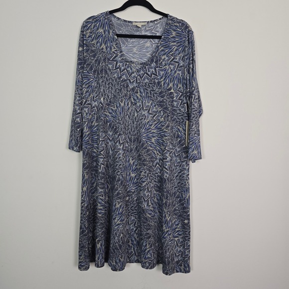 Sunny Leigh Dresses & Skirts - Sunny‎ Leigh Feather Denim Print Dress Womens XL Blue A-Line Art deco